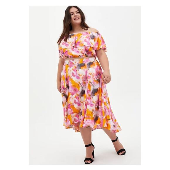 Torrid Pink&Orange Watercolor Tie Dye Skirt&Crop Set Sz.1 NWT - Picture 1 of 16